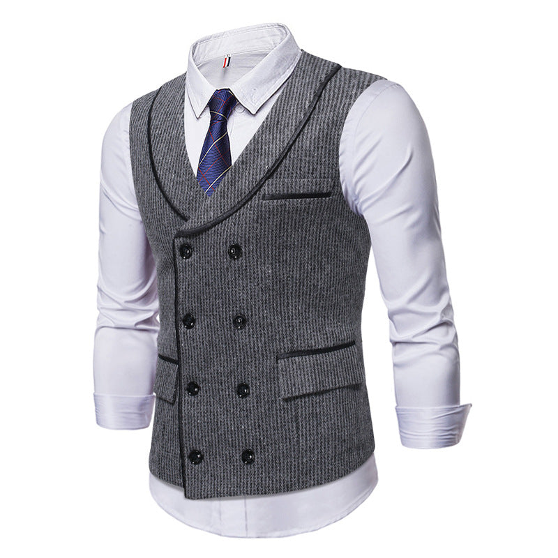 Striped Trim Double Breasted Men's Leisure Vest