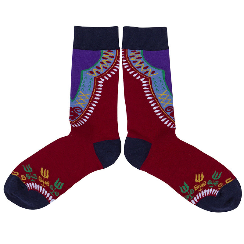 Multi-Color Mid-calf Ethnic Style Floral Socks