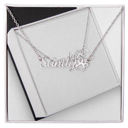 Name Necklace + Paw Print Character